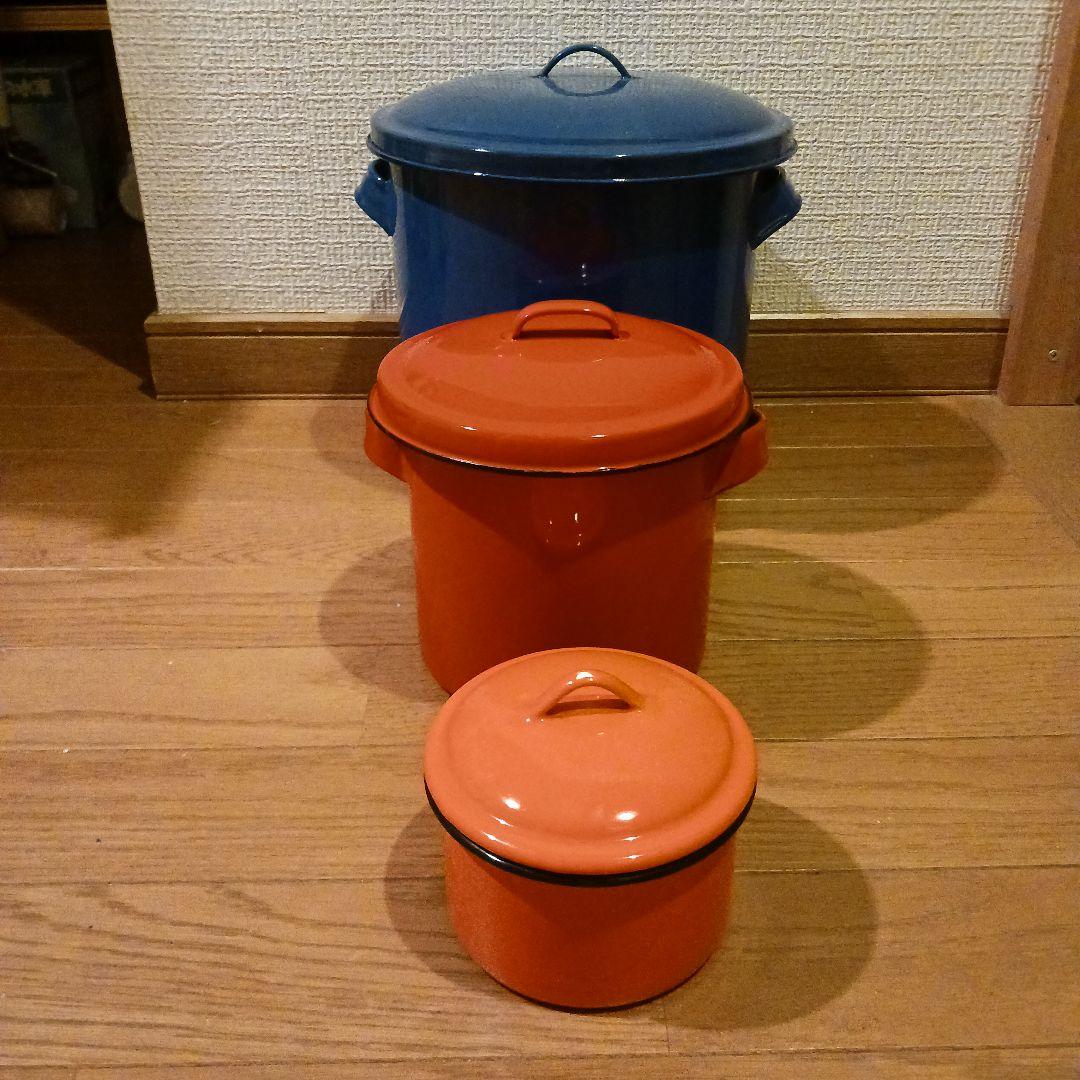 昭和レトロポップホーロー蓋付き保存容器セット 大中小