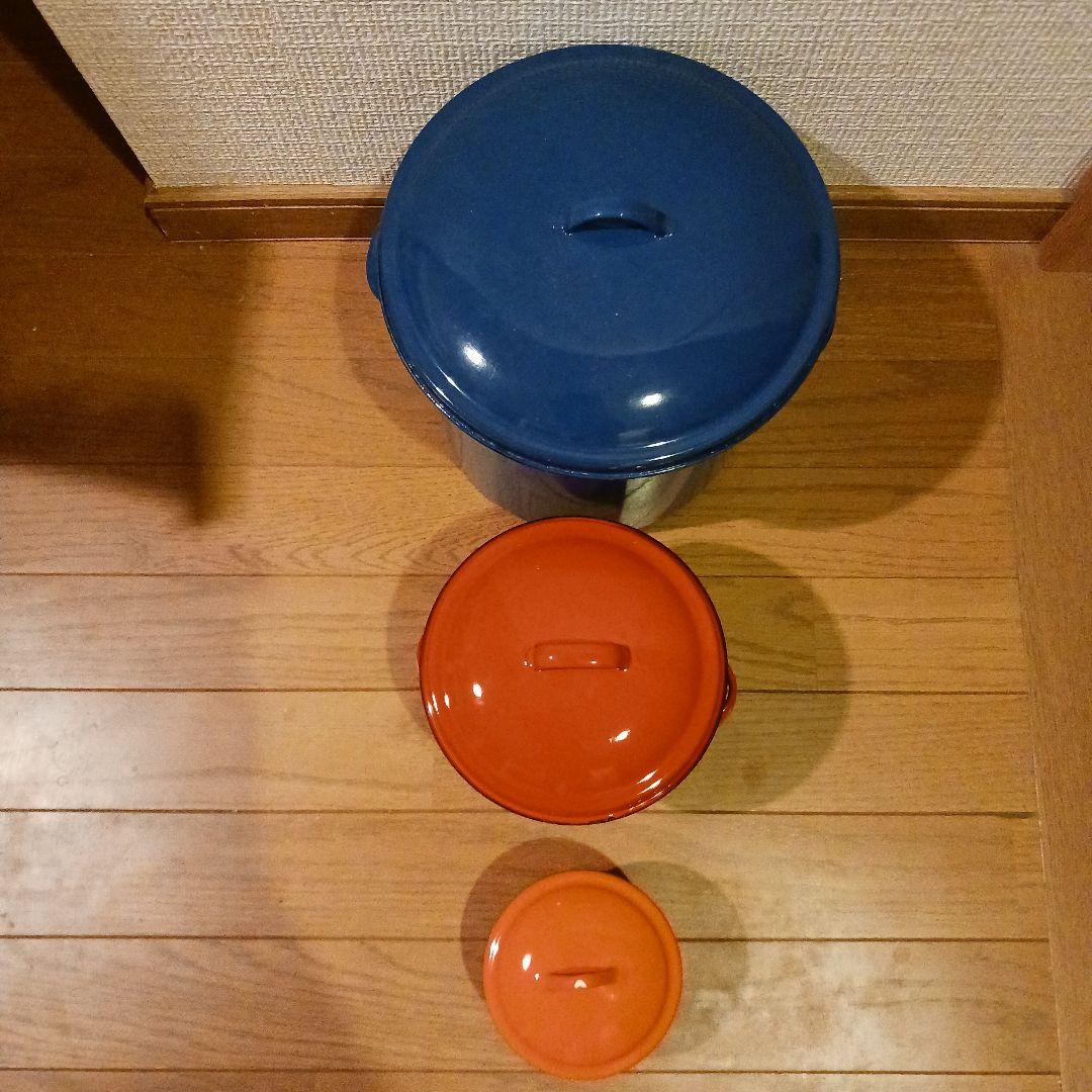 昭和レトロポップホーロー蓋付き保存容器セット 大中小