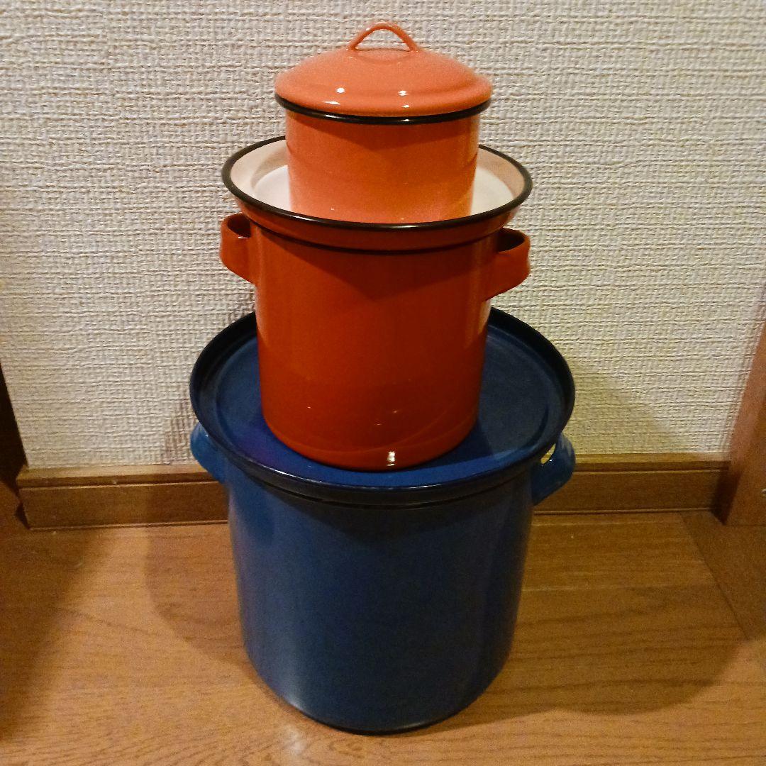 昭和レトロポップホーロー蓋付き保存容器セット 大中小