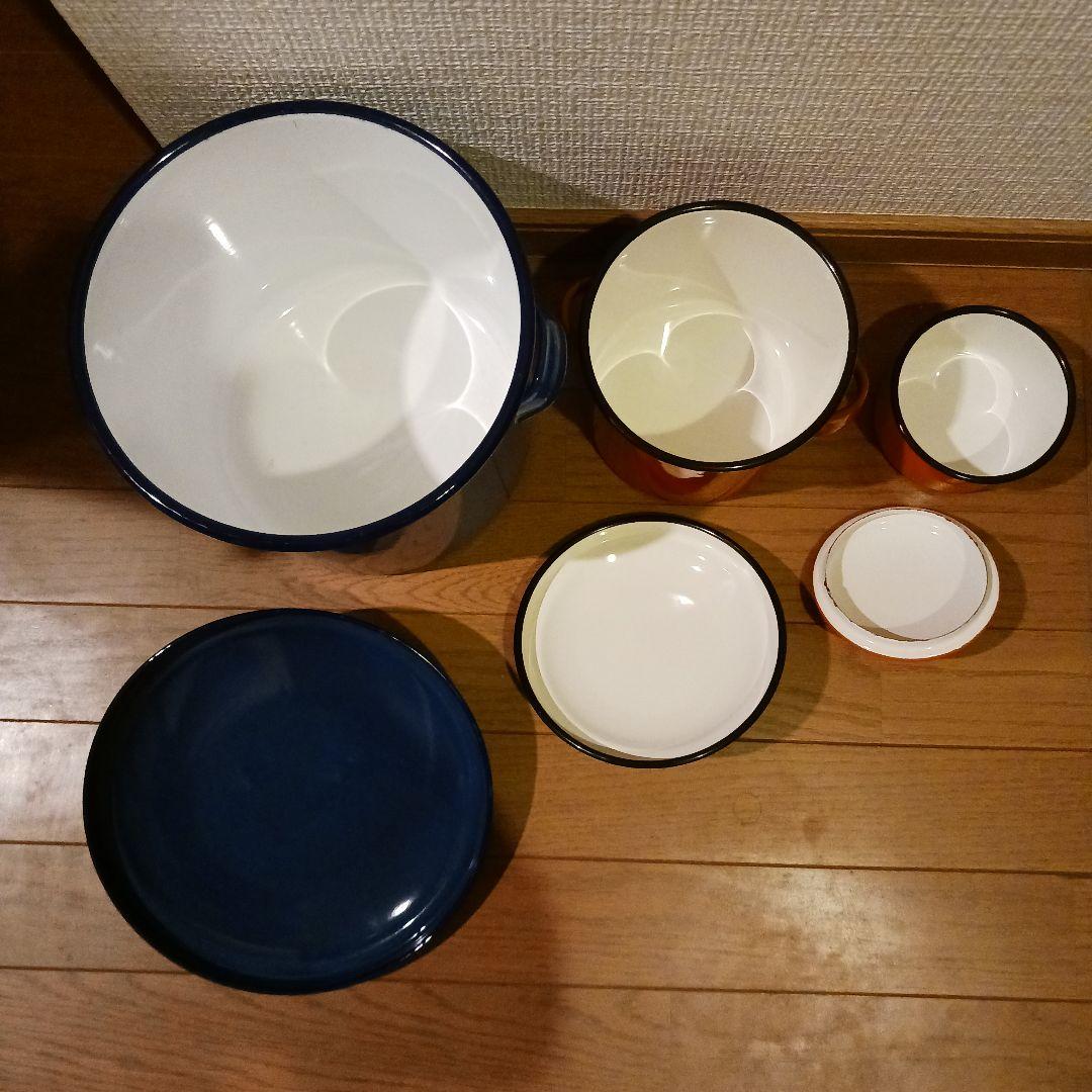 昭和レトロポップホーロー蓋付き保存容器セット 大中小