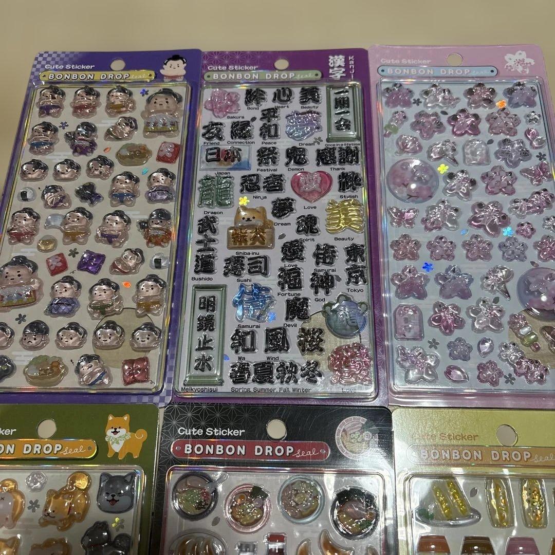 【国内正規品】和柄 ボンボンドロップシール たまごサンド お相撲など ６枚セット