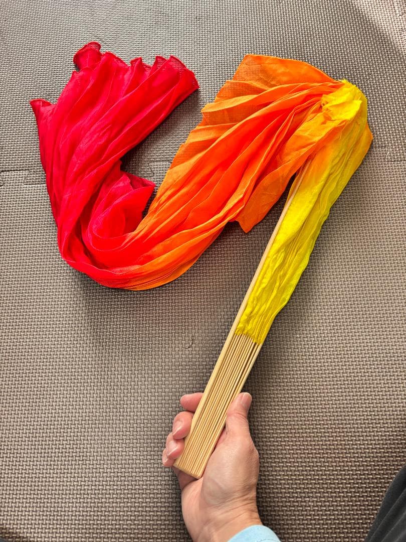 新品★ビッグフラッターファンベール★右手のみ★黄橙赤!高級シルク