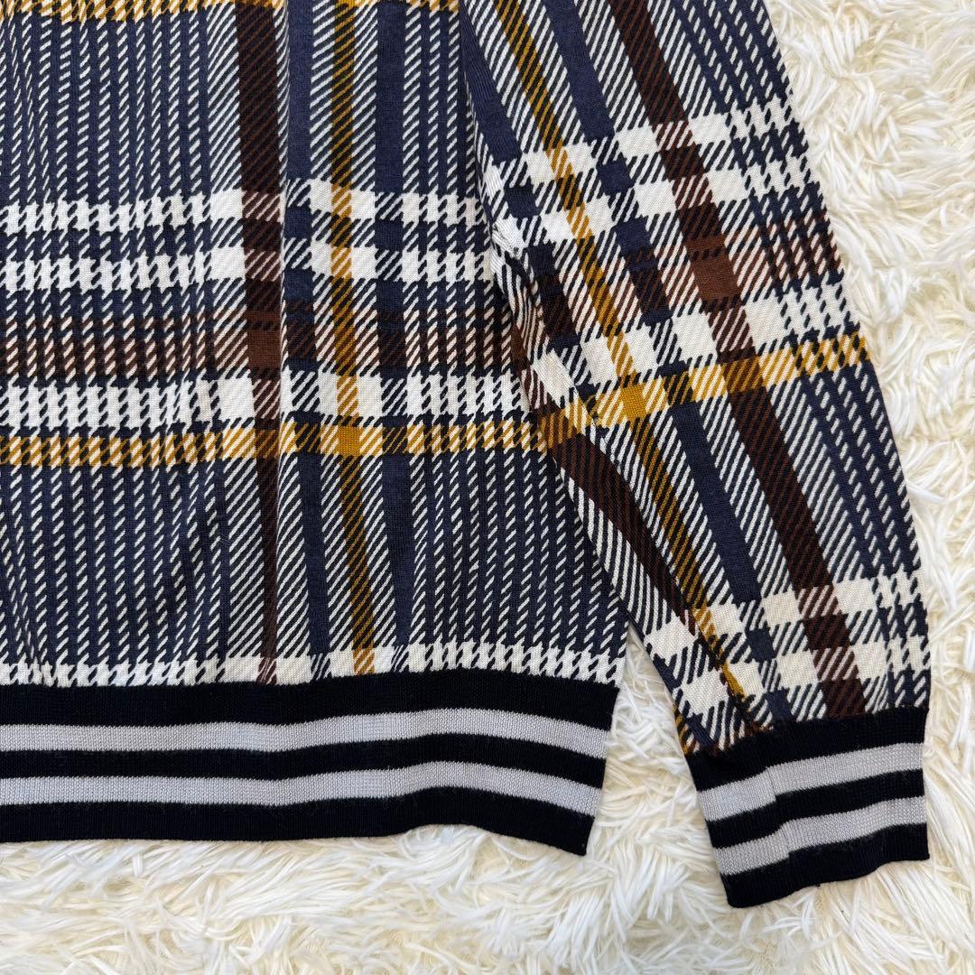 PEARLY GATES タータンチェック ウール ニットロゴ 刺繍ワッペン L