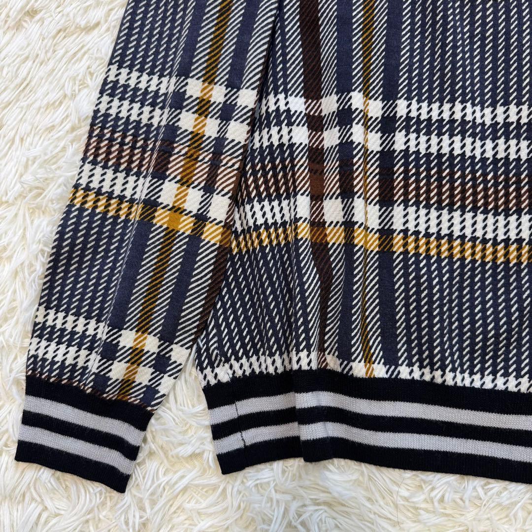 PEARLY GATES タータンチェック ウール ニットロゴ 刺繍ワッペン L