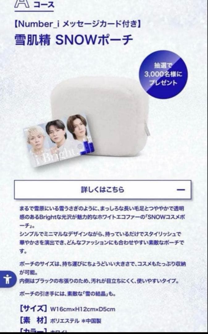 Number_i プラスチックカード付き 雪肌精 ポーチ平野紫耀　非売品