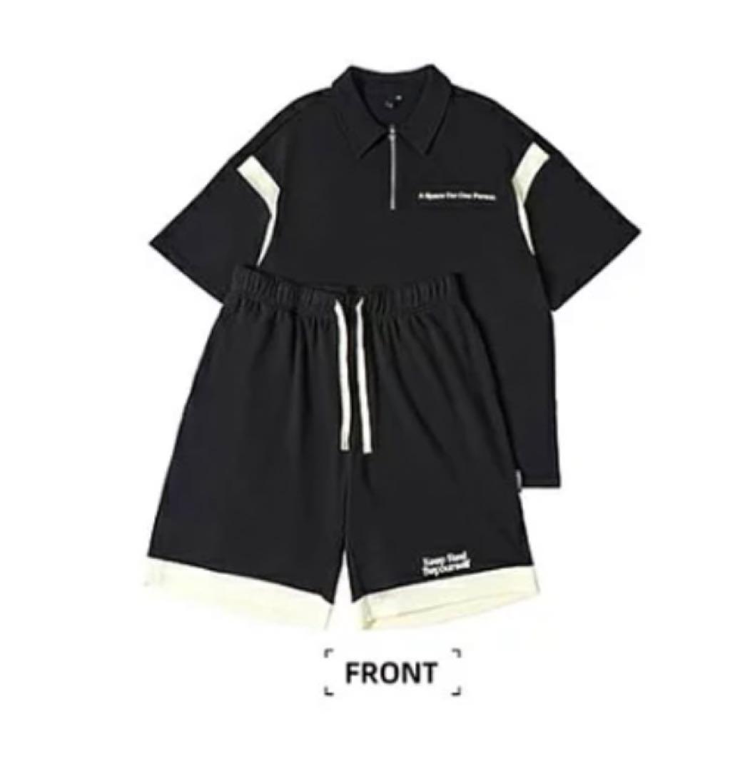 369【新品】大きいサイズ／セットアップ2点セット／半袖 短パン／ブラック5XL