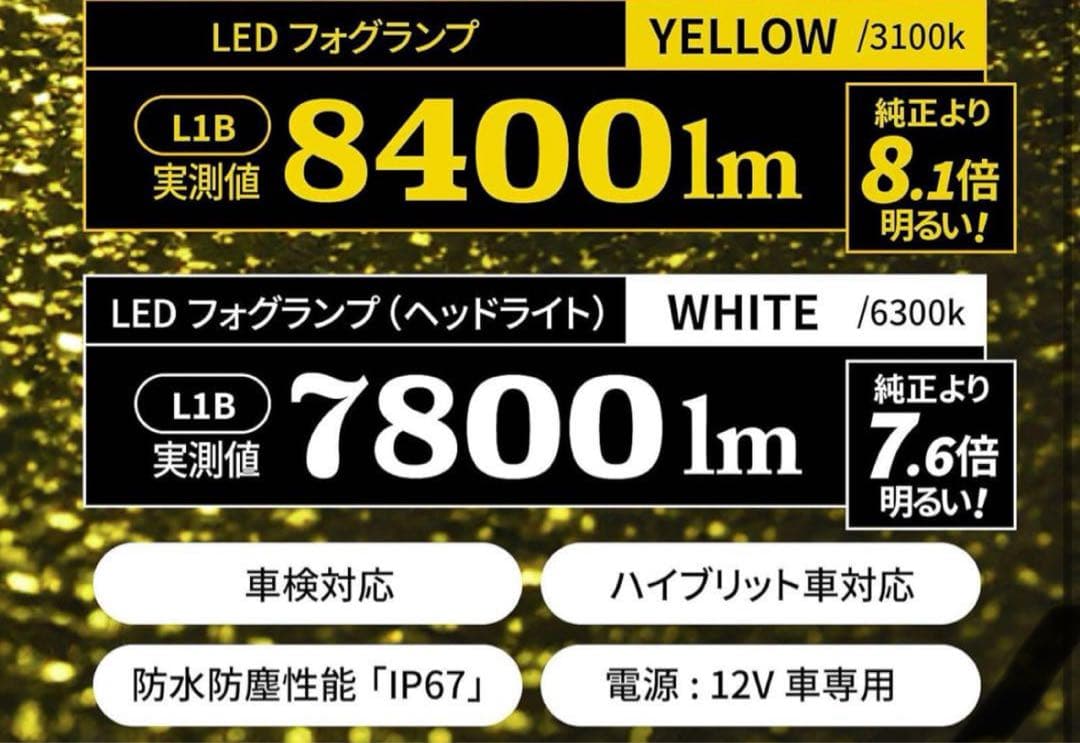VELENO フォグランプ LED L1B 8400lm イエロー 黄色 15