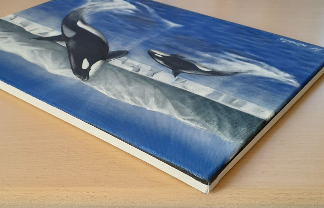油絵　額縁入り「　シャチ　」　サイズF6