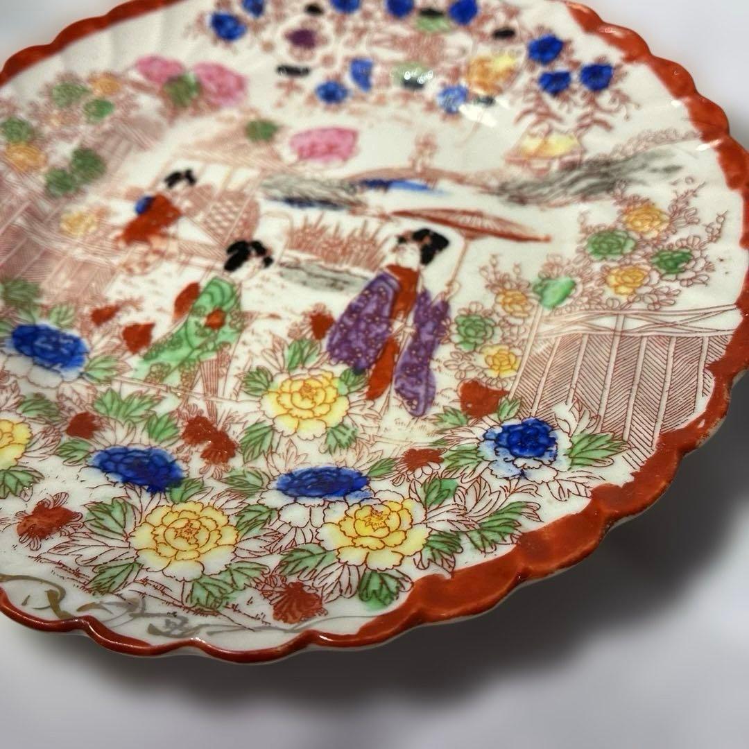 アンティーク　骨董品　日本　芸者　舞妓　皿　器　赤絵皿　時代　古道具