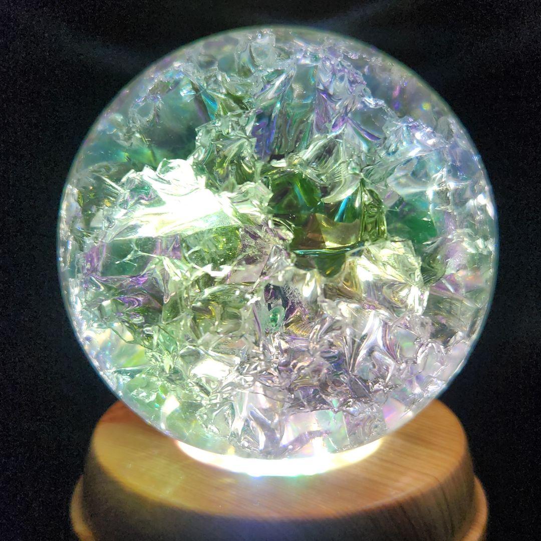 【新品】エンジェルオーラクラック水晶スフィア 特大★約78㍉サイズ★回転台座付き