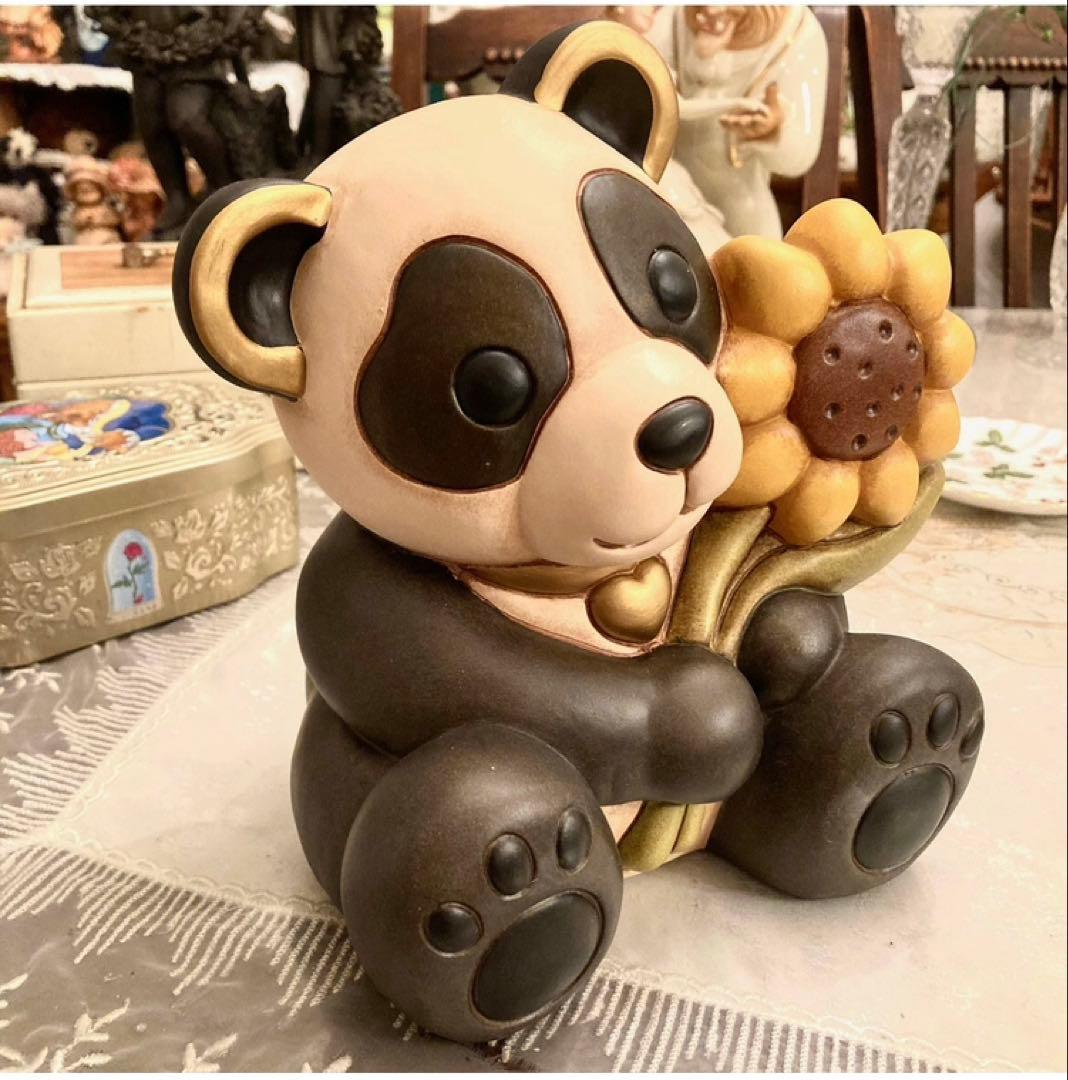 イタリア製　THUN パンダ　向日葵　フィギュリン　置物　人形　陶器　陶磁器
