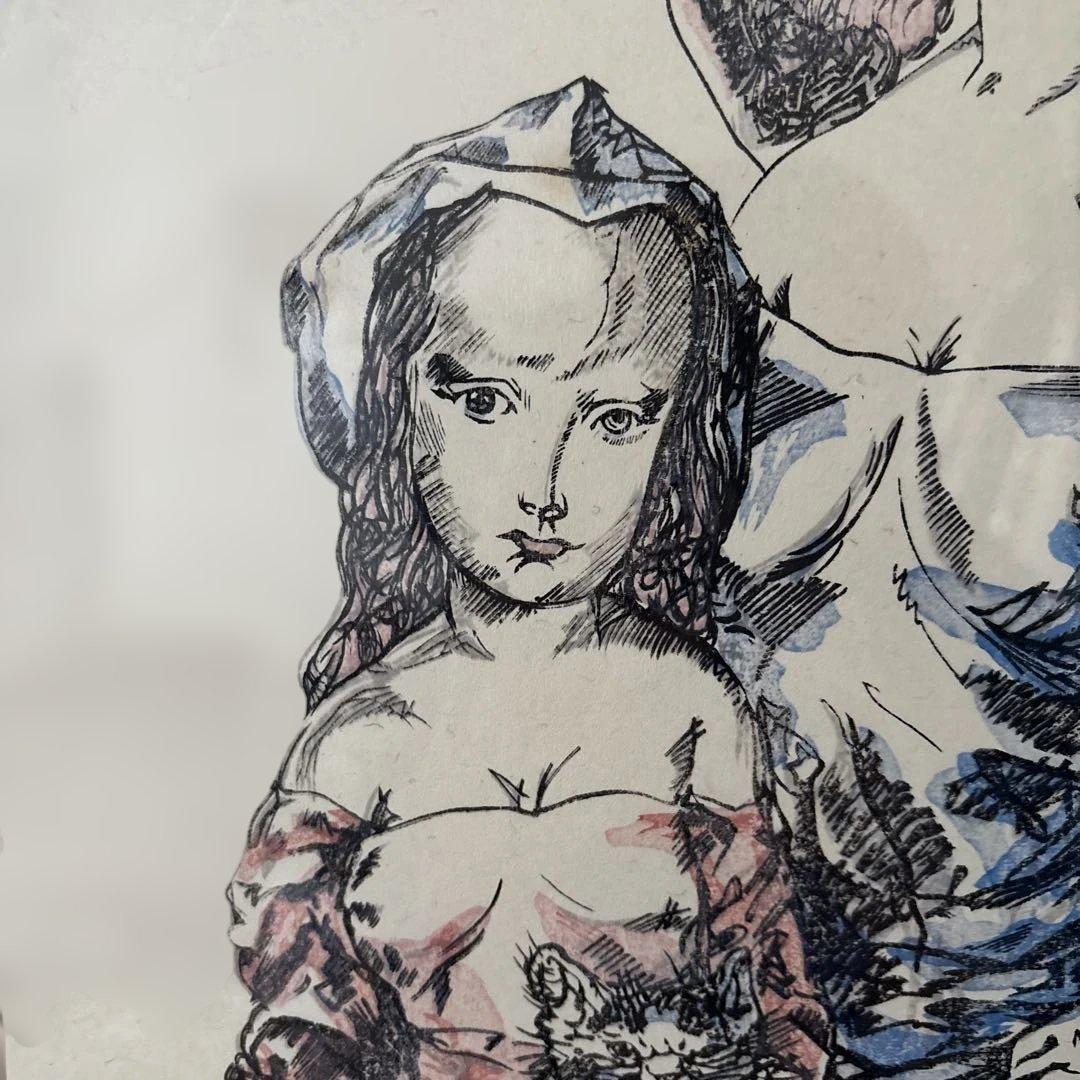 レオナール藤田　藤田嗣治　母子像 リトグラフ　猫　版画　飾り絵　額装品