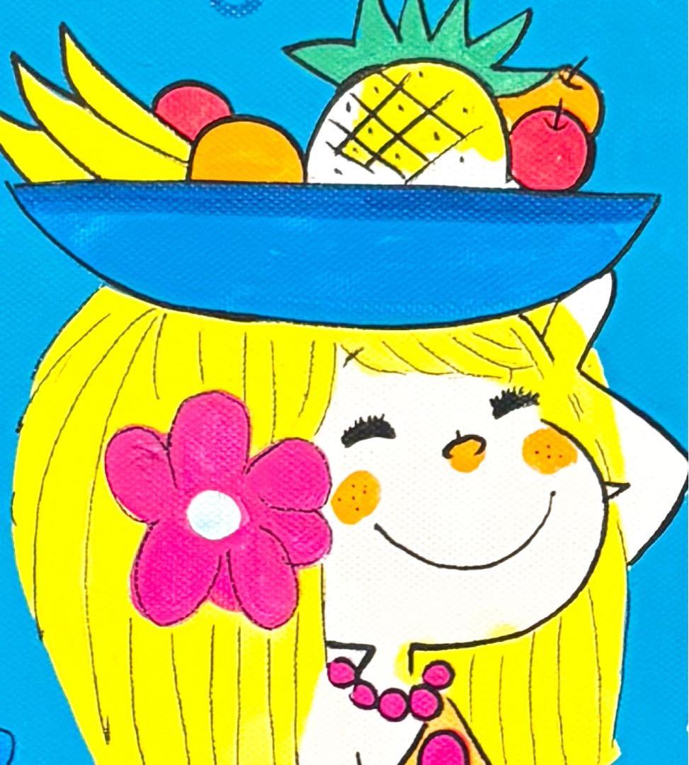 【F4号】手描き作品　水森亜土　額縁　未使用額　サイン　人気作品　女の子　お猿