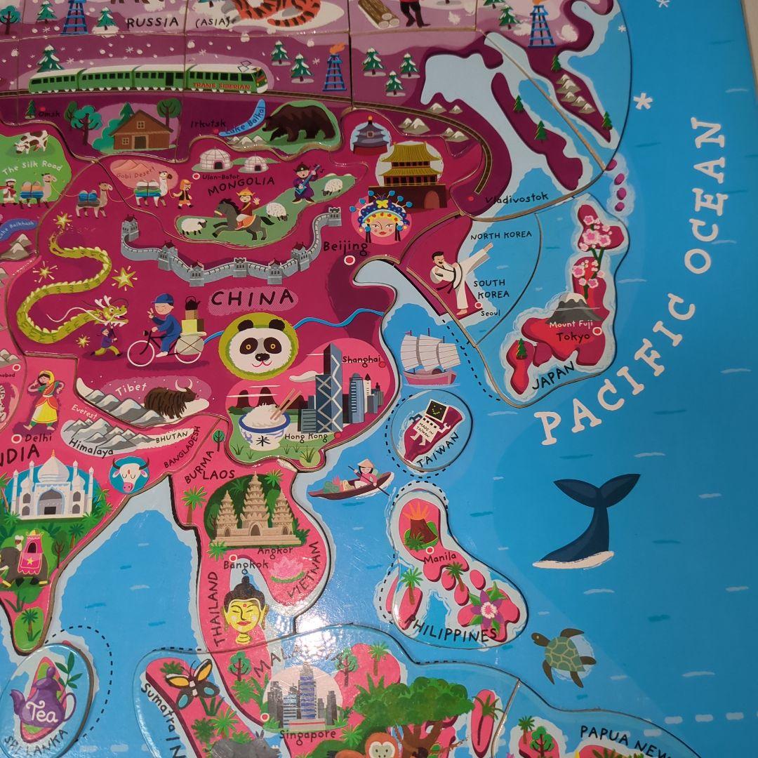 ジャノー　マグネット式　木製　世界地図　ジグソーパズル　ワールドマップ