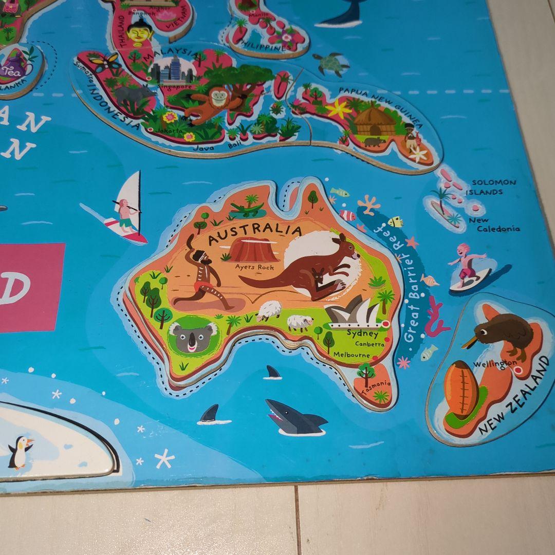 ジャノー　マグネット式　木製　世界地図　ジグソーパズル　ワールドマップ