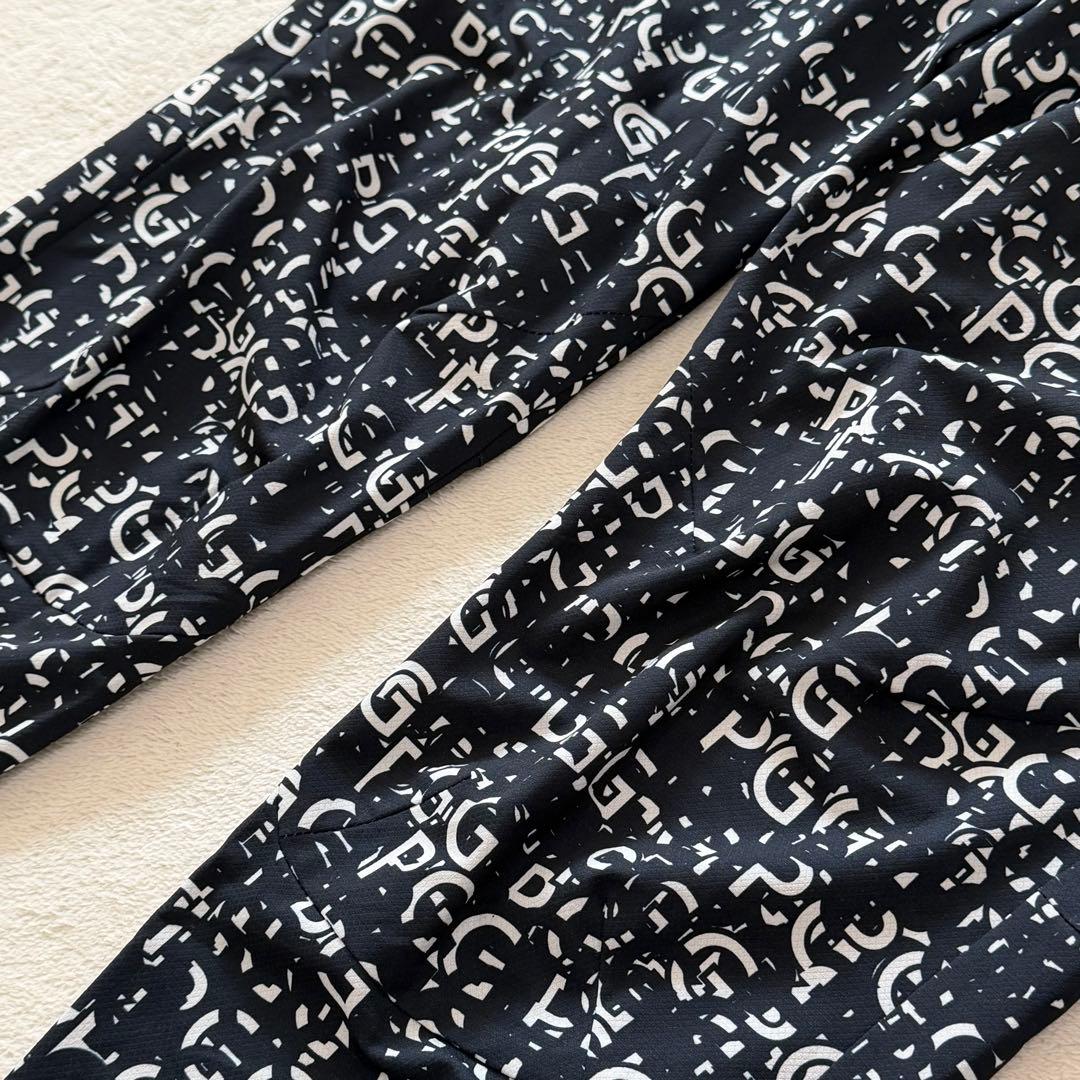 PGG パーリーゲイツ ジョガーパンツ　紺×白 ロゴ総柄　ストレッチ　L