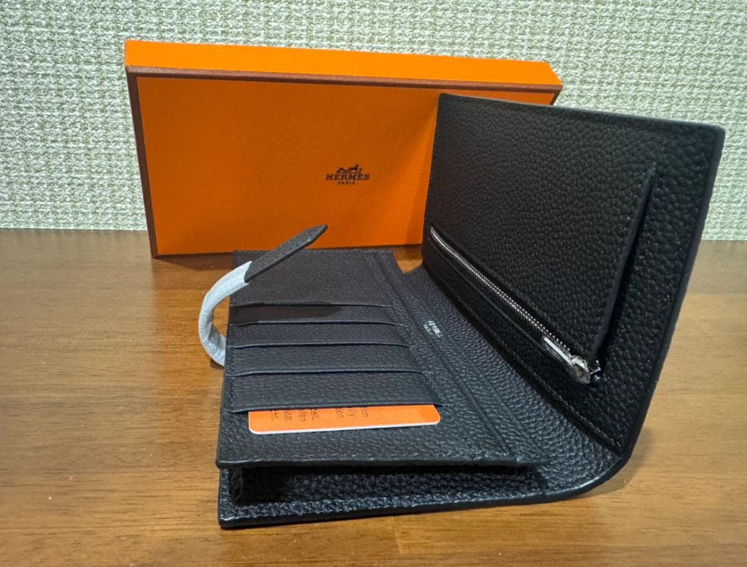 美品 エルメス ベアン 長財布 トゴ ブラック ボックス付き