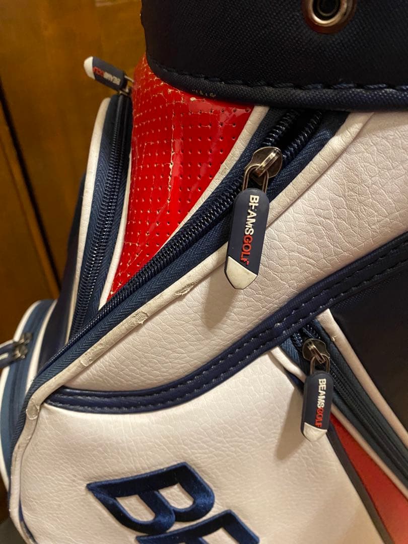 BEAMS GOLF キャディバッグ ホワイト/レッド/ネイビー