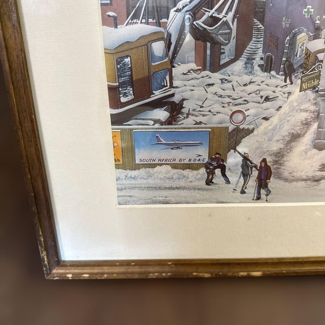 ヨルグミュラー 都市風景 雪景色 アートポスター 額入り 1963 ヴィンテージ