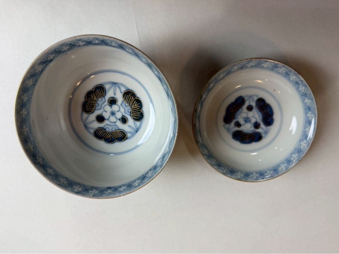 有田焼き　古伊万里　赤茶碗　色絵　5つ　NO.01