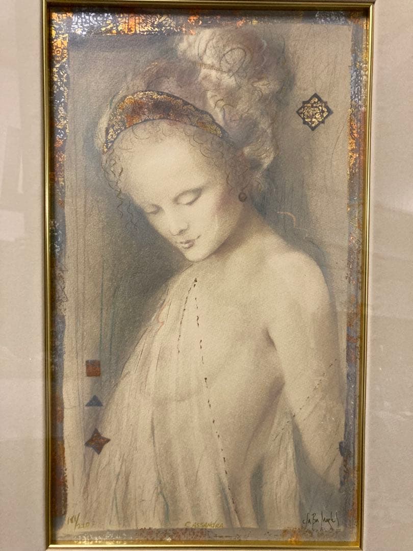 版画 シルクスクリーン 一部手彩色 人物画　チャバ・マーカス 「カサンドラ」挿箱