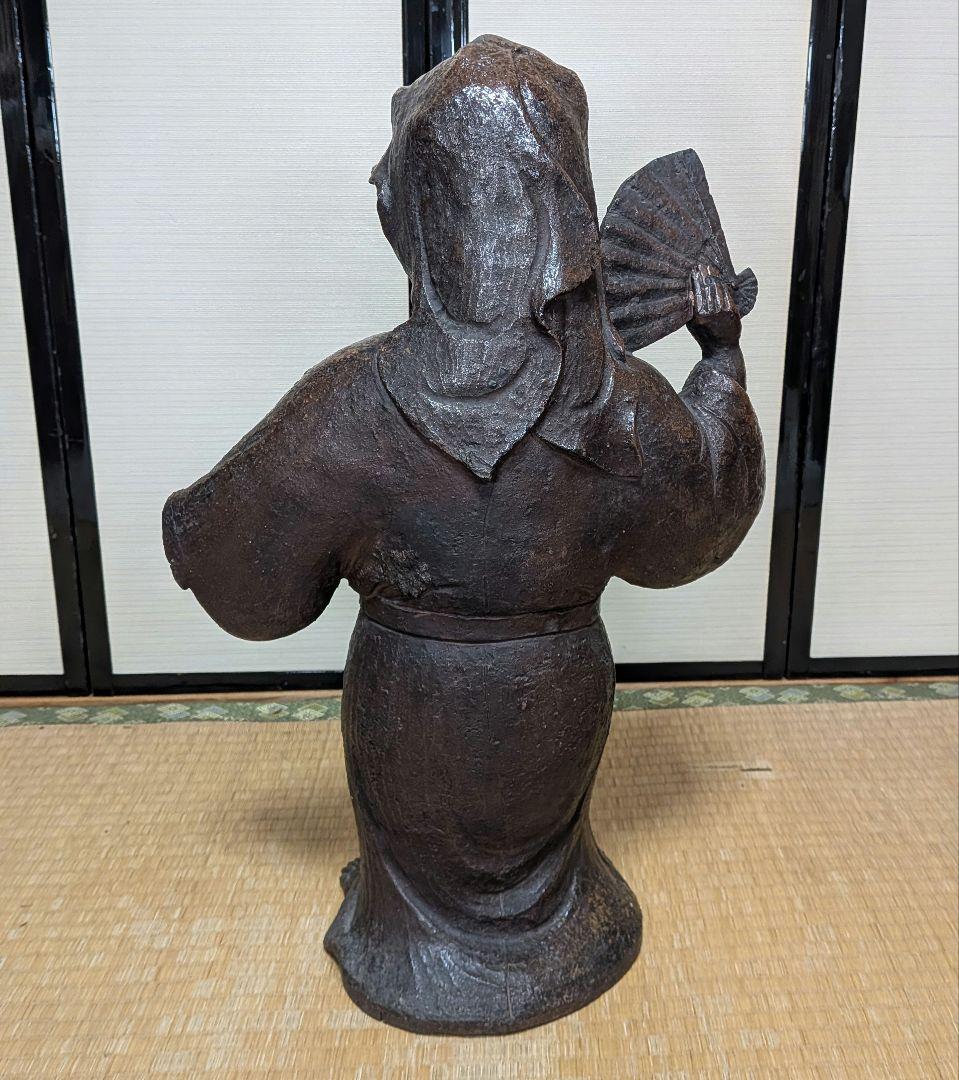 明治～昭和初期 一木作 備前焼 踊る娘像 扇子 陶像 百姓 農家 舞妓 舞姫