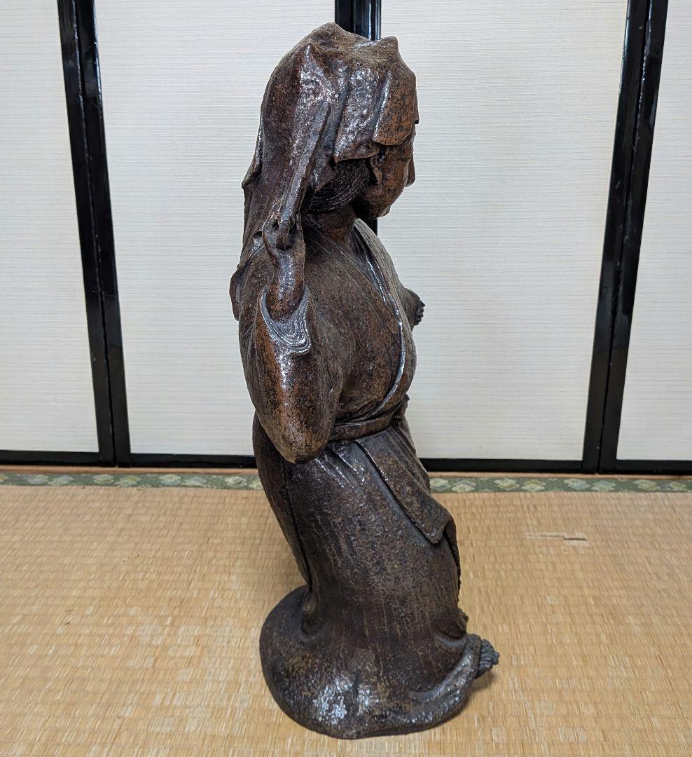 明治～昭和初期 一木作 備前焼 踊る娘像 扇子 陶像 百姓 農家 舞妓 舞姫