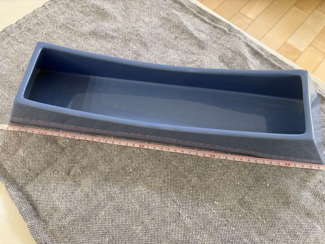 小原流陶器製花器 長方形 上部アーチ 約45cm 水色 剣山2個付き