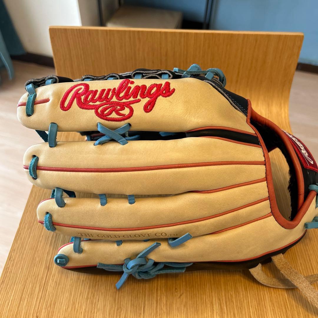 Rawlings 軟式用グローブ 黒/ベージュ/青