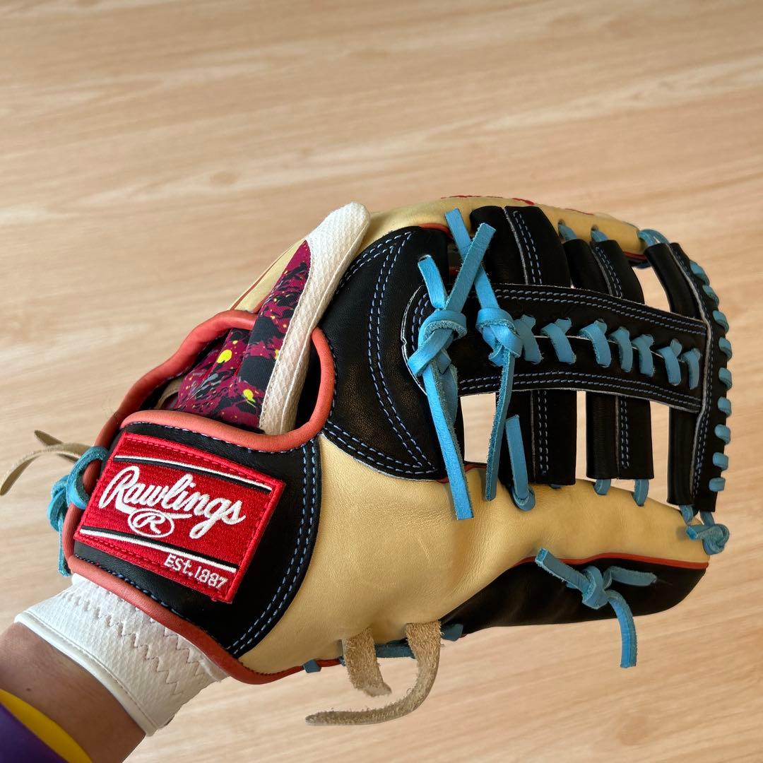 Rawlings 軟式用グローブ 黒/ベージュ/青