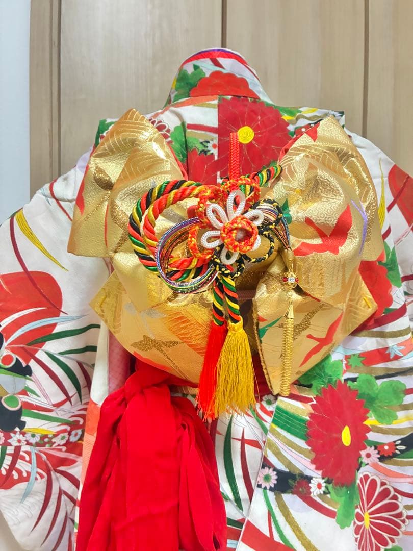 七五三 女の子 着物セット 白地 菊柄 流水模様