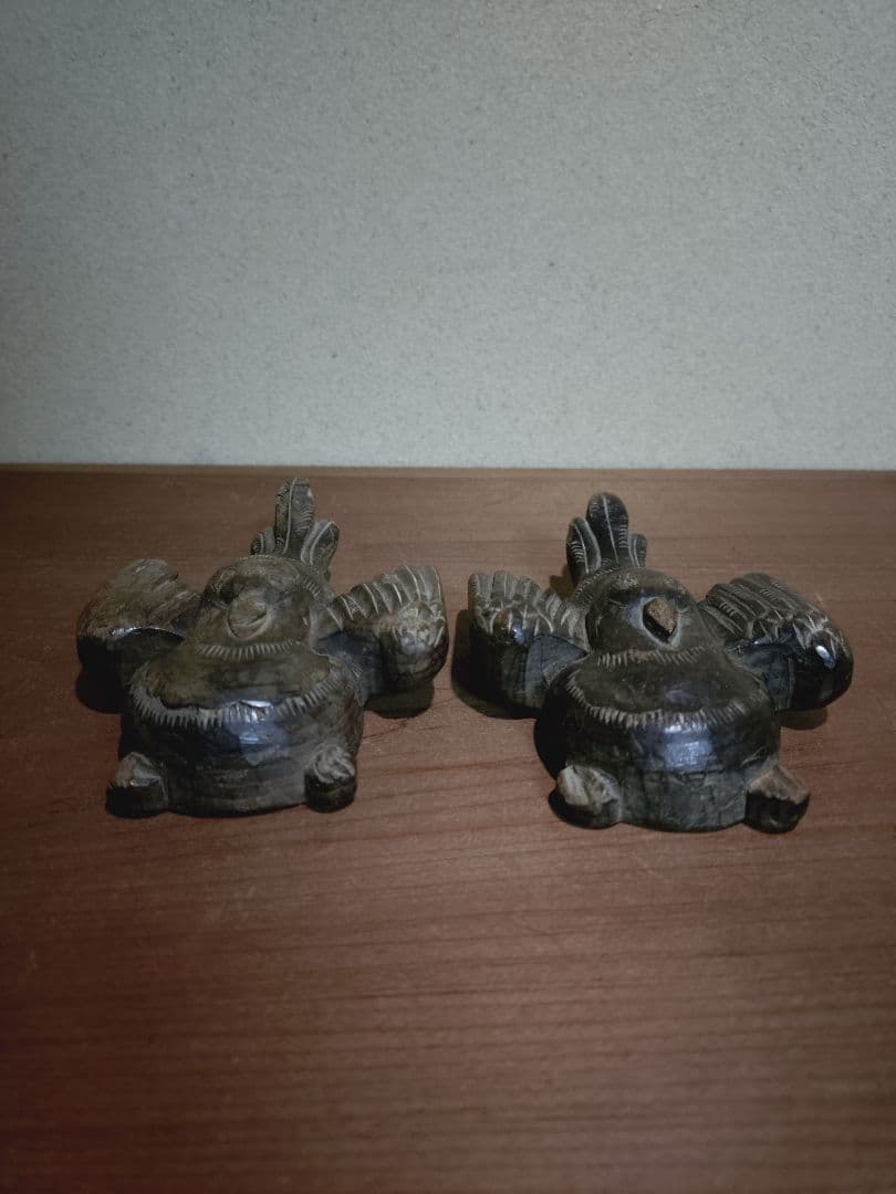 李朝後期 木彫 鳩 デコイ一対 木雁 奠雁 水鳥