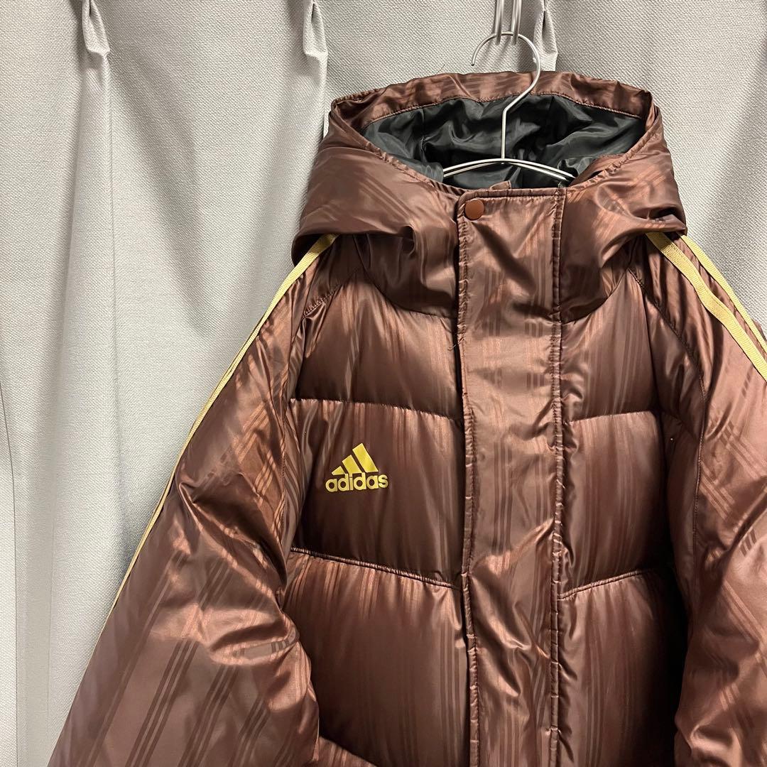 adidas アディダス ベンチコート ストライプ 茶色 L 防寒 寒さ対策