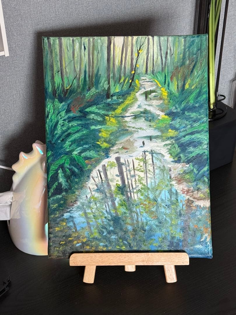 「林間倒影」　手描き　油絵　風景画　原画　油彩画