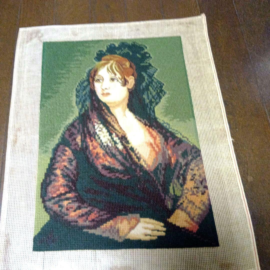 毛糸刺繍、 トルコ貴婦人肖像画　　アンティ-ク