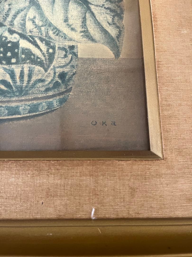 岡鹿之助　油彩画 花瓶のパンジー OKA 作　　限定千部