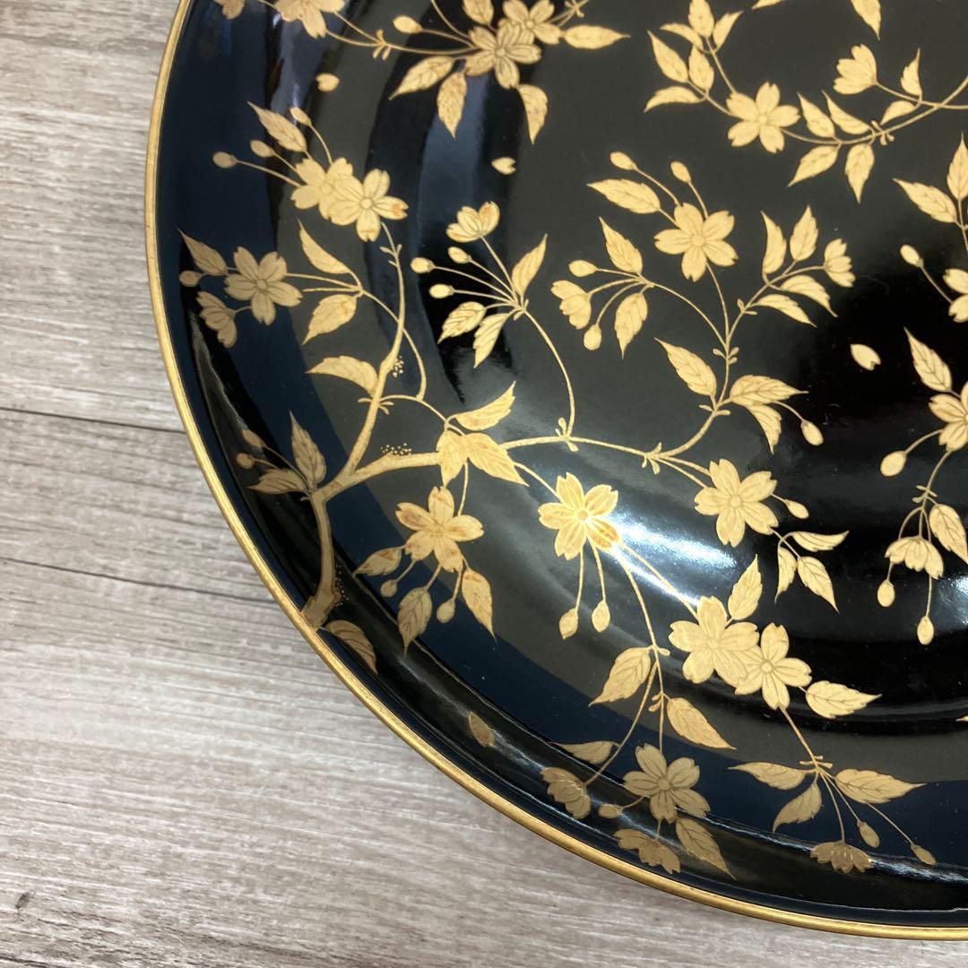 D-5 銘々皿 5枚セット 黒地 金彩 桜 漆器風 菓子皿 取り皿 銘々皿