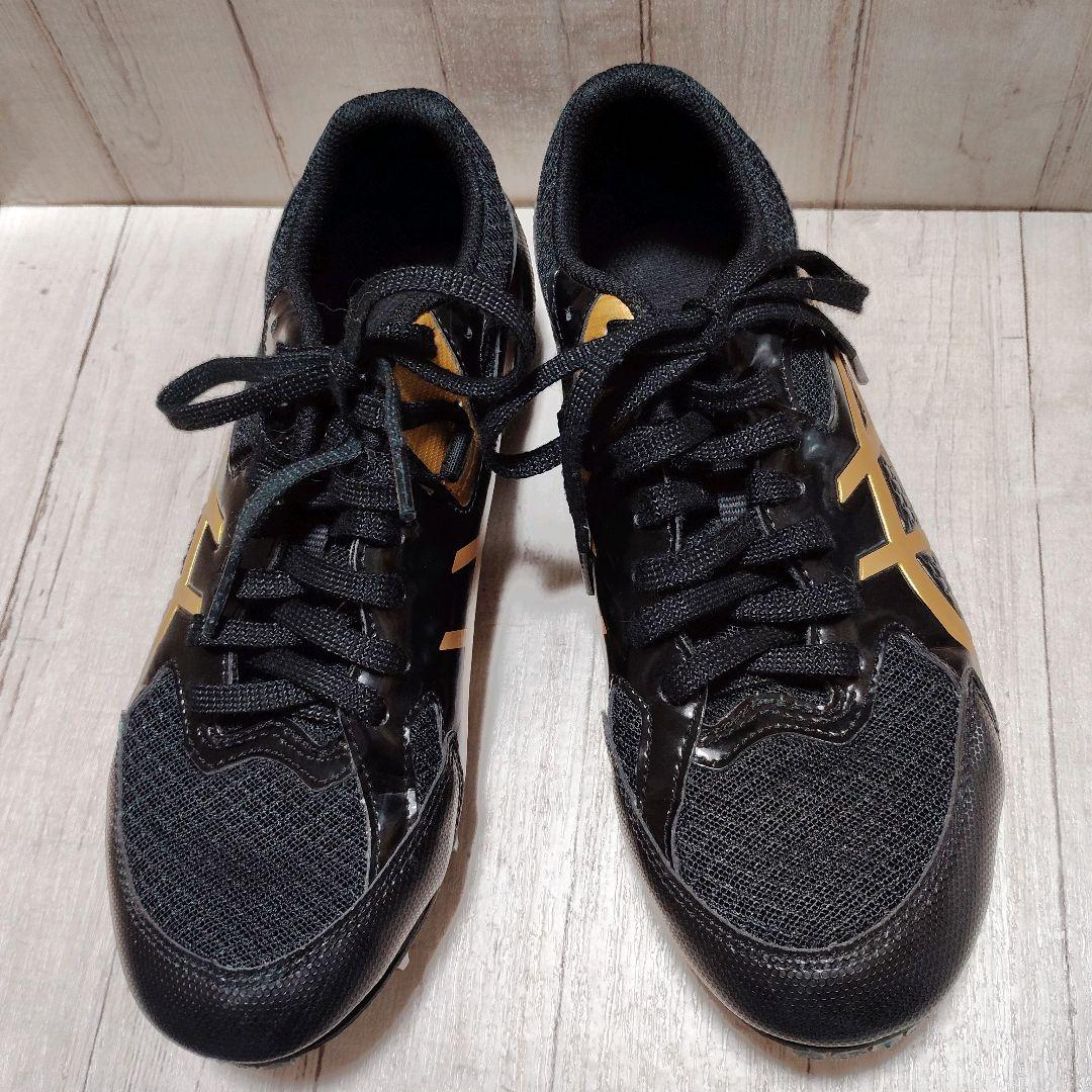 美品　アシックス スパイク　陸上競技　シューズ 黒/金　24.5cm asics