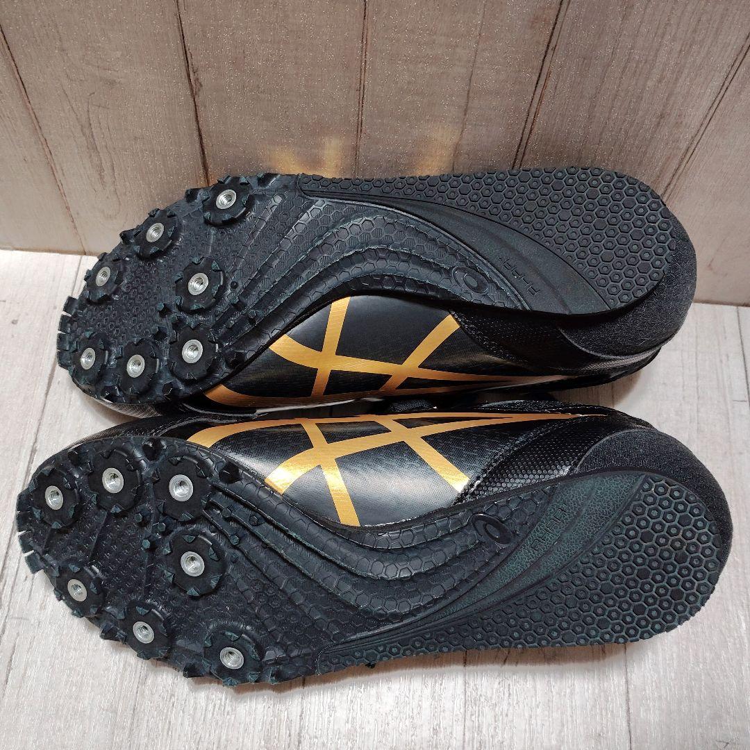 美品　アシックス スパイク　陸上競技　シューズ 黒/金　24.5cm asics