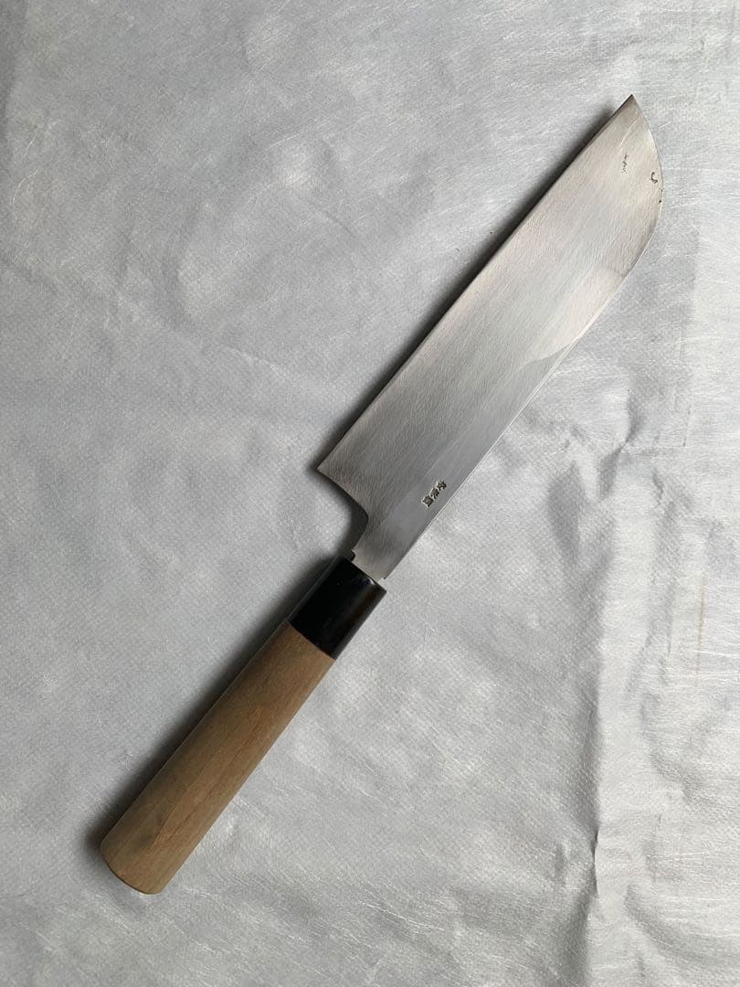 紋三郎　薄刃　鎌型　包丁　７寸　安来鋼　水牛角柄