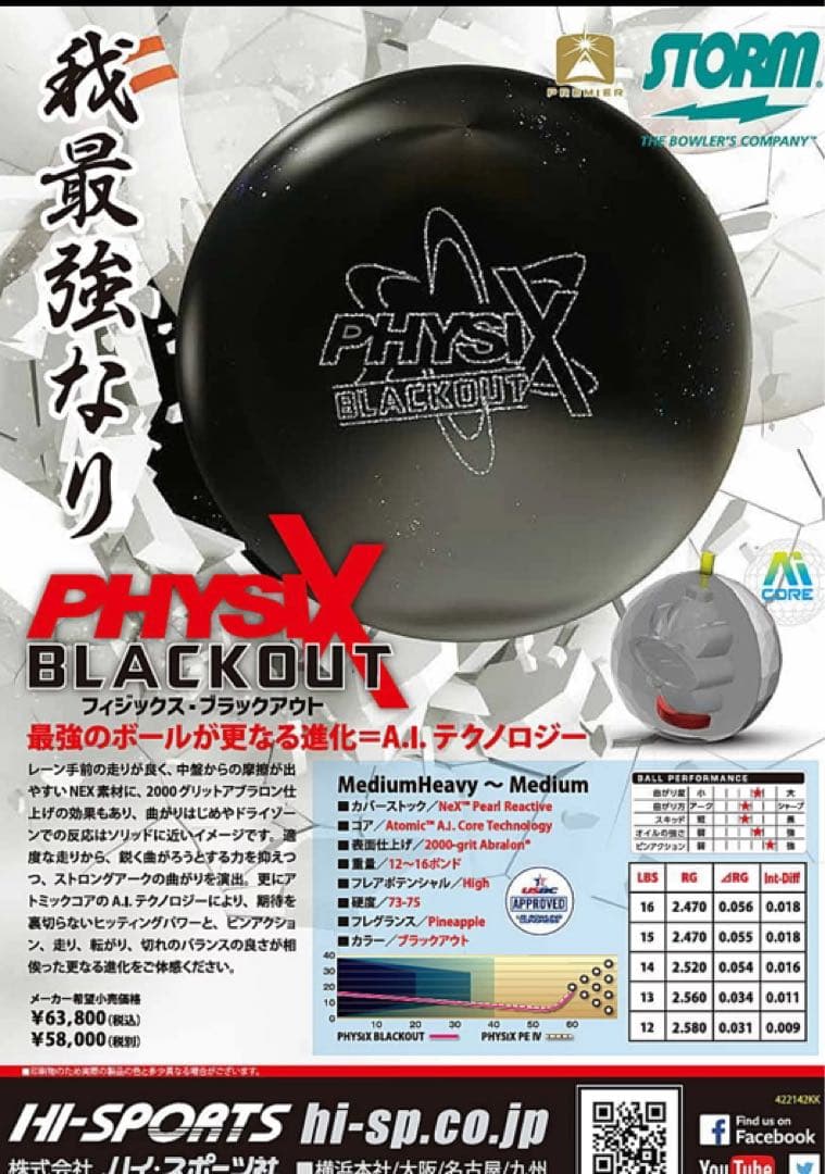 PHYSIX BLACKOUT 14Pボウリングボール