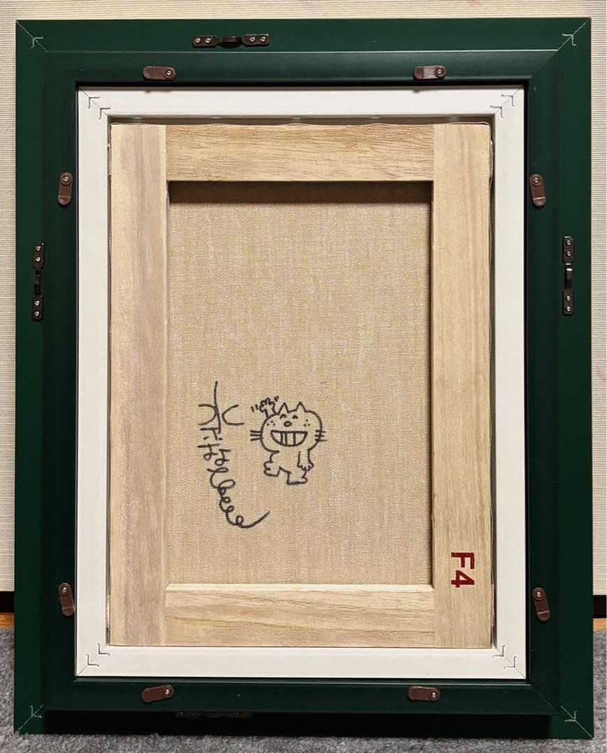 【F4号】手描き作品　水森亜土　サイン　額縁　額装　未使用額　人気作品　人気作家