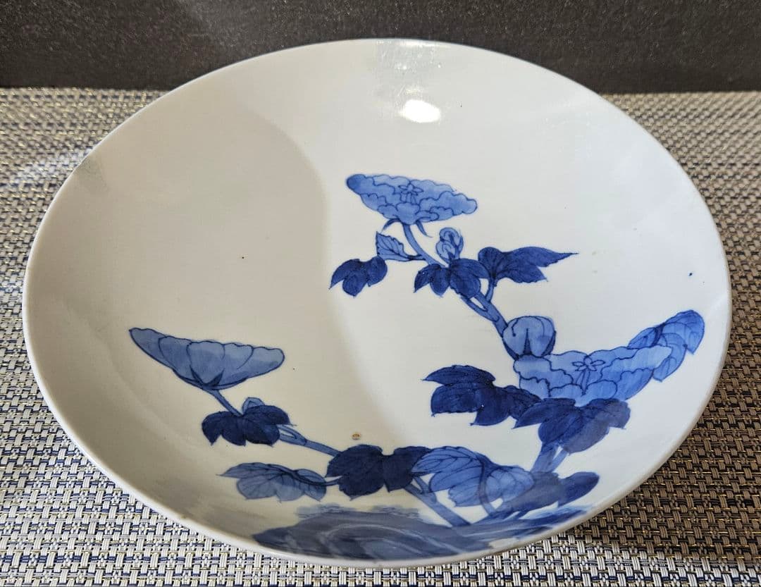 江戸時代後期　後期藍鍋島　芙蓉文様 櫛高台皿　径 約20.8cm