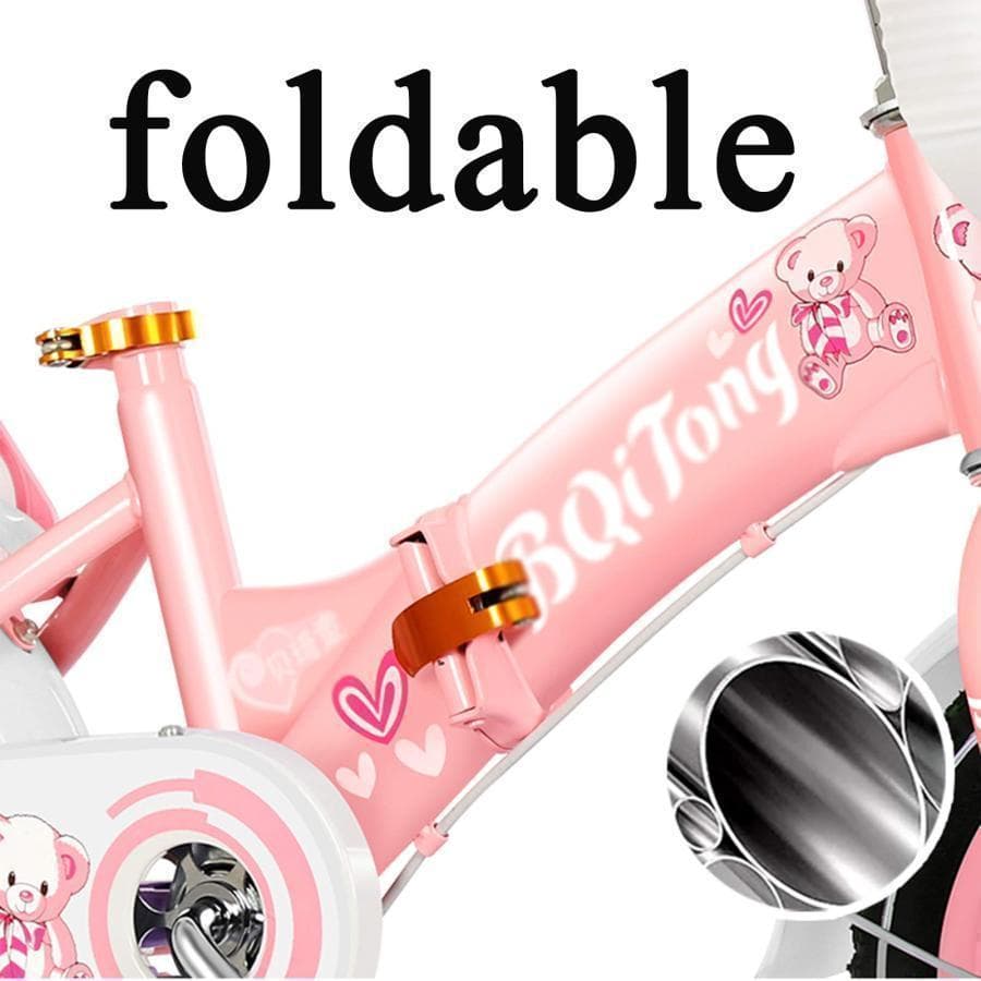 折りたたみ式 キッズ 自転車 少年少女 プリンセスバイク 後部座席と補助輪付き