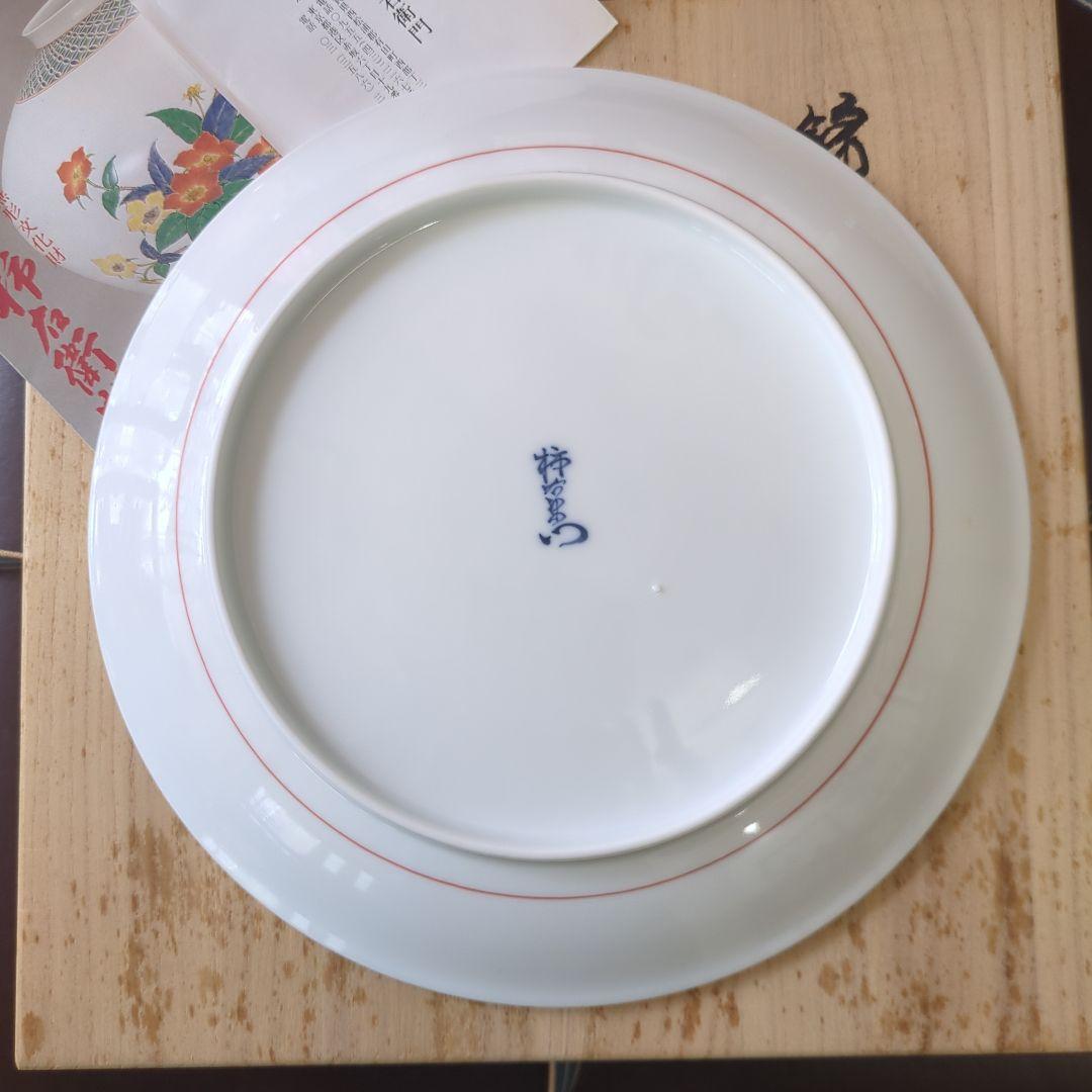 14代柿右衛門 色絵 花鳥額 皿 直径24.3cm　酒井田柿右衛門　木箱