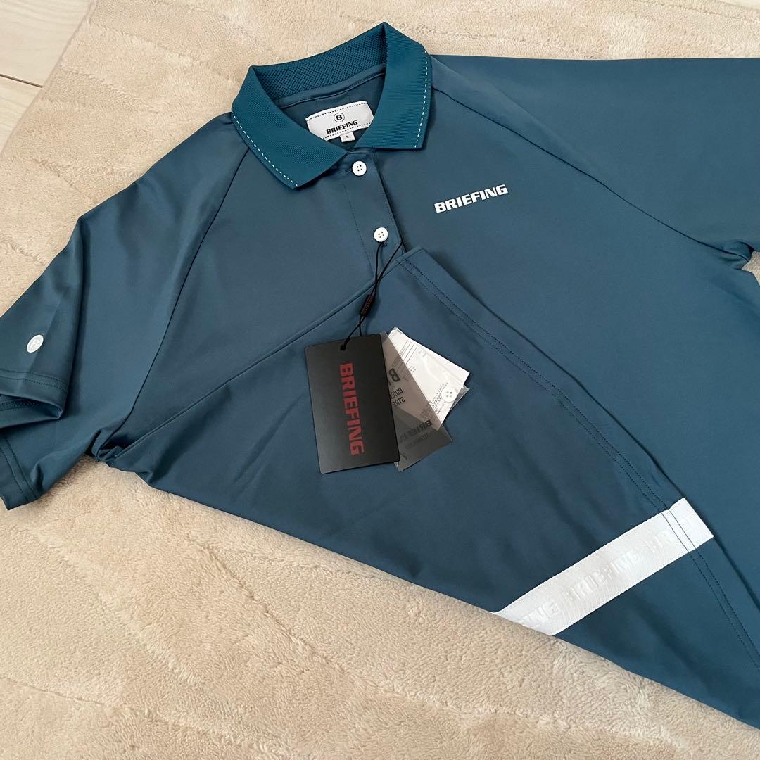 新品★レディースS バックロゴラインポロシャツ BRIEFING ターコイズ×白