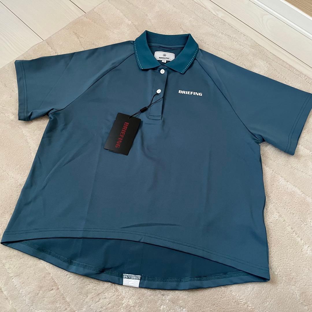 新品★レディースS バックロゴラインポロシャツ BRIEFING ターコイズ×白
