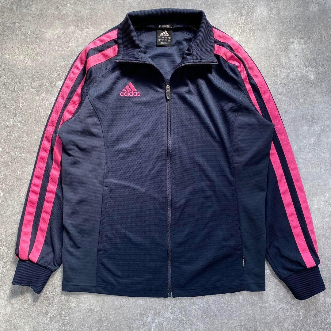 00's adidas セットアップジャージ【M】トラックジャケット　紺　ピンク