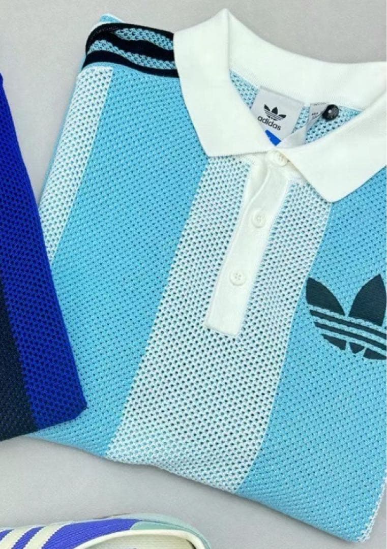 新品2XS Adidas ショートスリーブ ポロシャツJL5976 スカイブルー