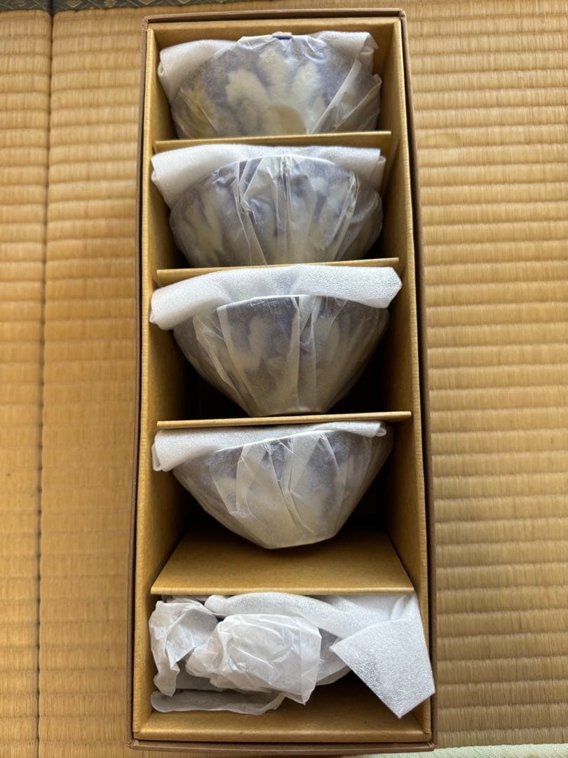 【新品未使用・箱付】深川製磁 染付金彩 蓋付き飯碗5客セット 有田焼 昭和期